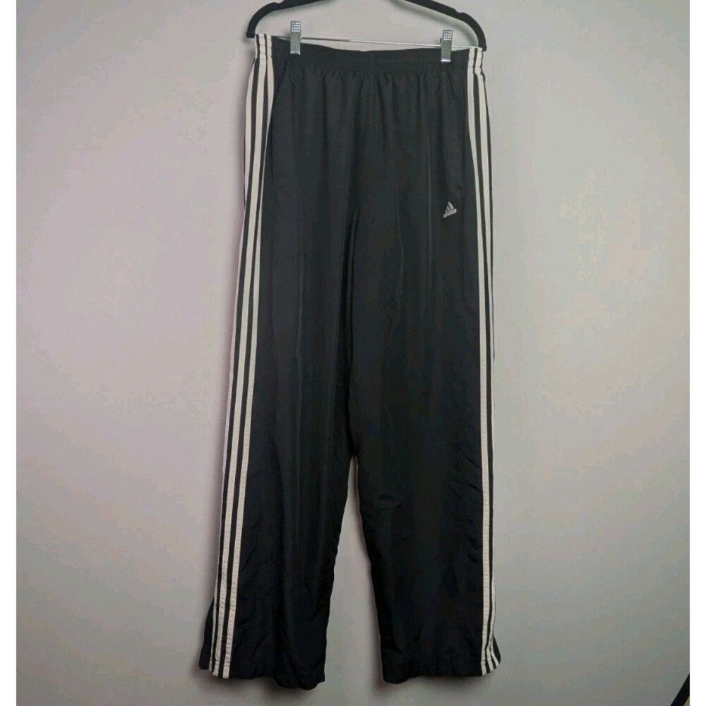VTG Adidas Athletic Pants Mens L Black Windbreaker Track Mesh Y2K 2004 Stripes